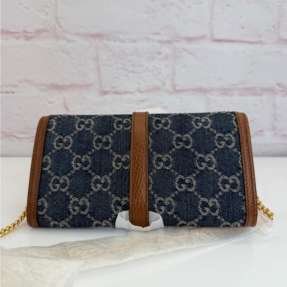 Gucci NWT Denim Jackie 1961 Monogram Wallet on Chain - Picture 3 of 13